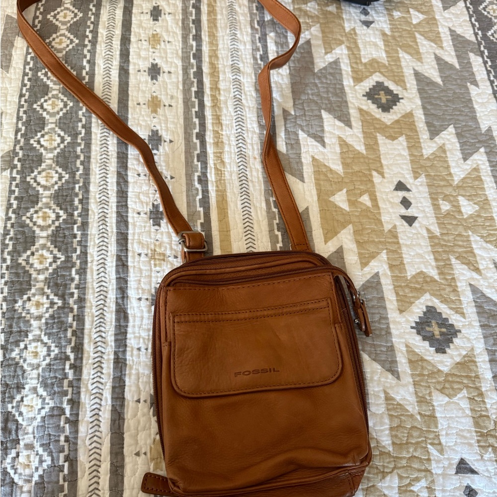 Fossil Tan Leather Messenger Bag